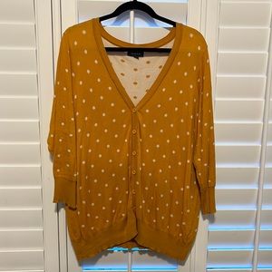 ModCloth Gold and cream polka dot reversible button down cardigan